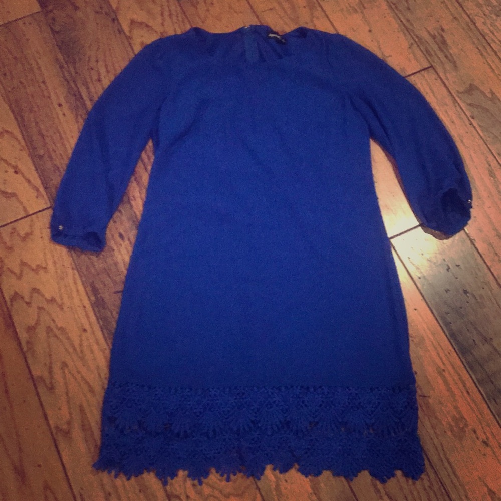 Royal Blue Sheer Sleeve Dress w/ Beautiful Lace!